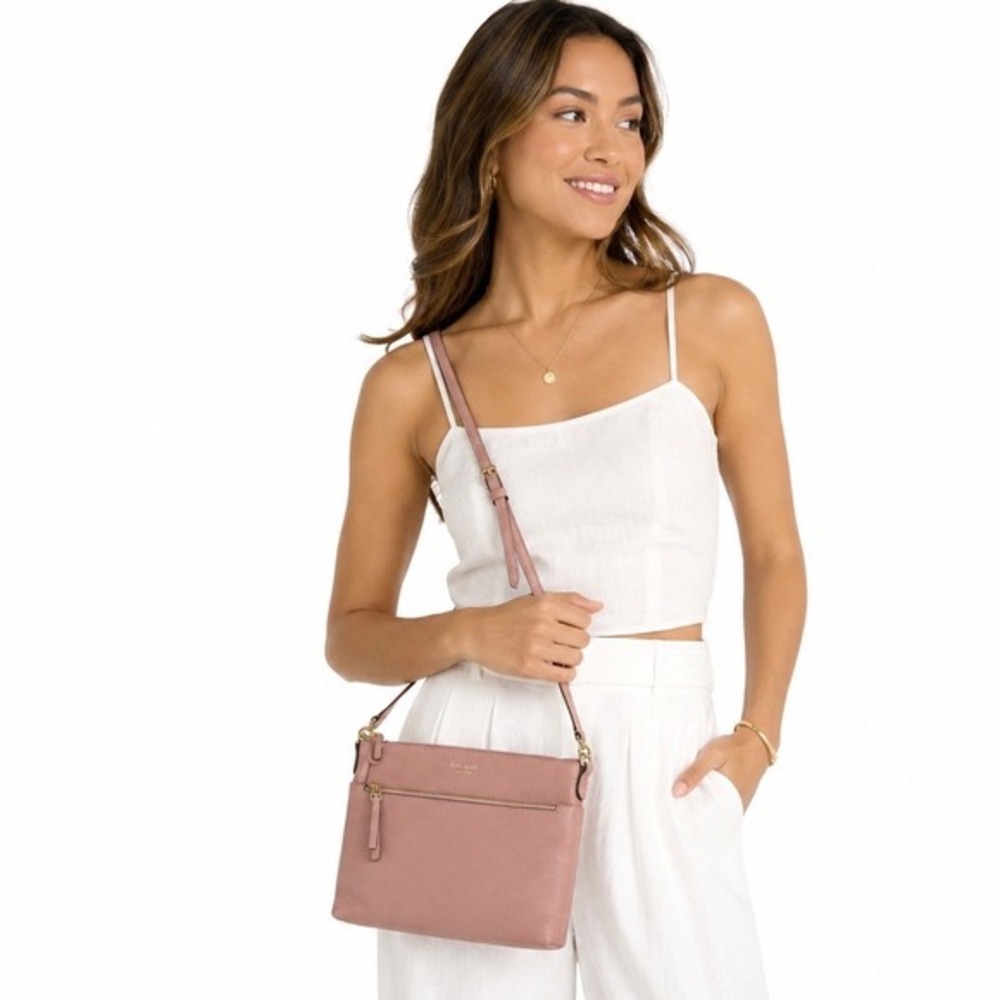 Kate Spade New York Pink Pebbled Leather Crossbody Bag Gold Hardware Chic 11-10